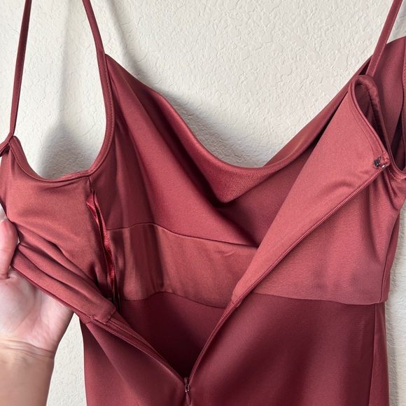 Anthropologie BHLDN Cali Satin Cowl-Neck Midi Slip Dress in Rust - Picture 16 of 16